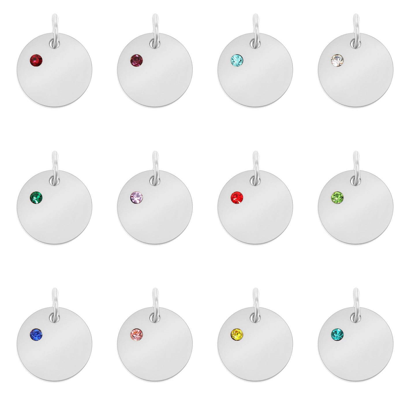 Silver Birthstone Disc Charms